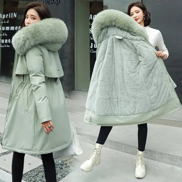 Women's Parka – Hooded Fleece Lined Winter Coat with Plush Trim in Green