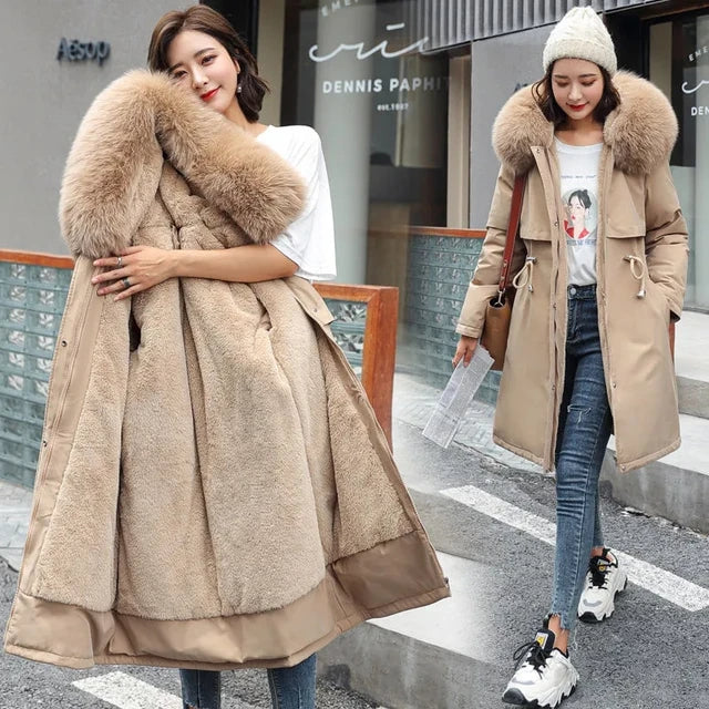 Women's Parka – Hooded Fleece Lined Winter Coat with Plush Trim in Khaki