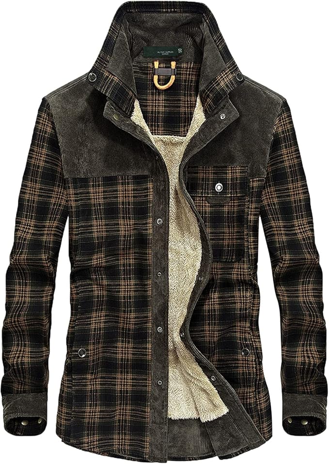 Men's Flannel Jacket – Lined Plaid Snap Front Shacket – alternate view