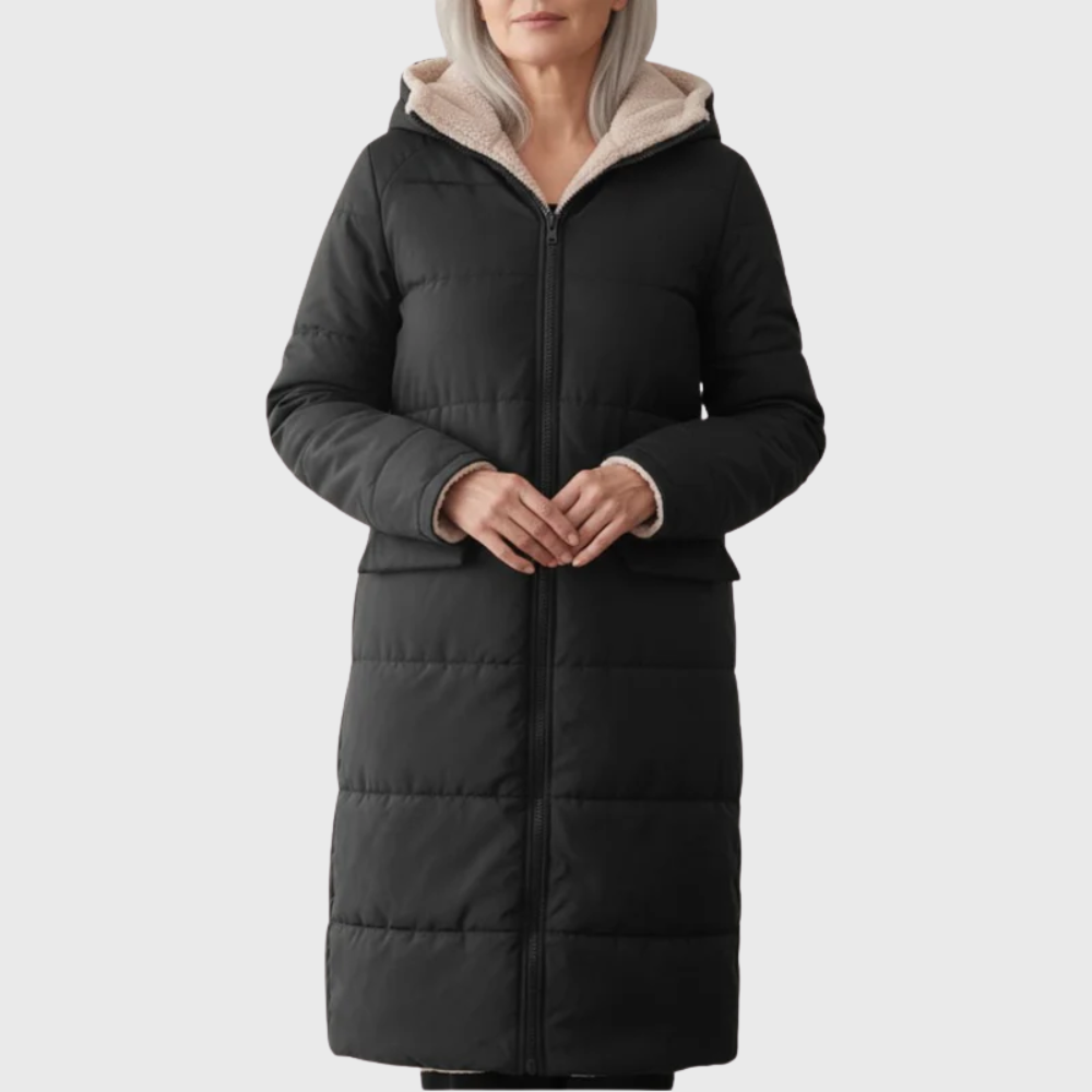 Women's Long Puffer Coat – Reversible Hooded Winter Parka – alternate view
