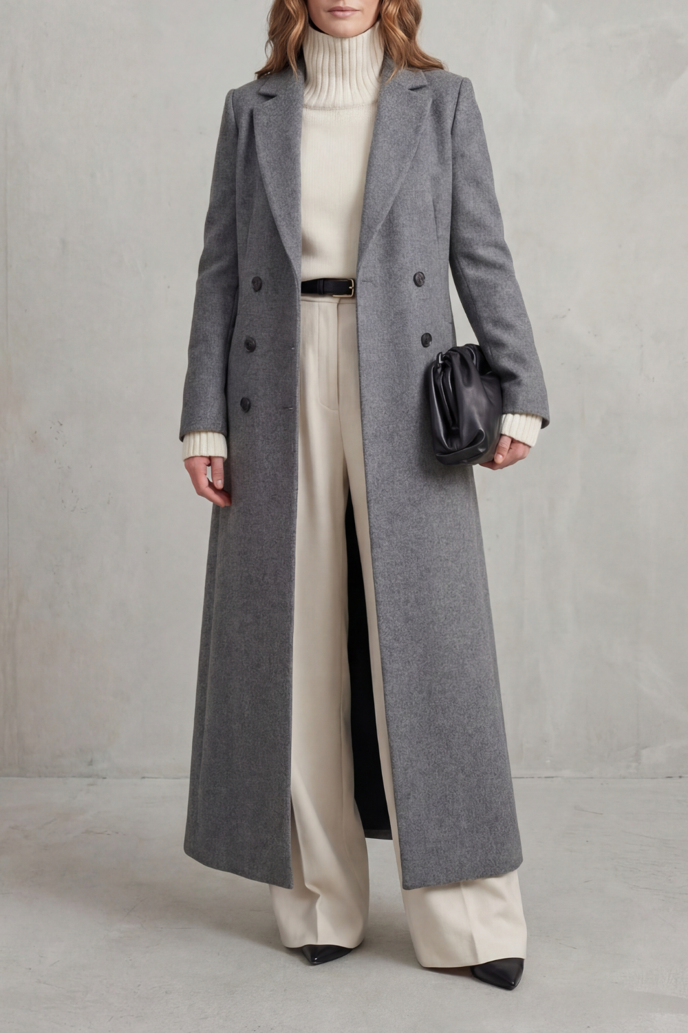 Women's Long Maxi Coat – Double Breasted A-Line Lightweight Coat – alternate view