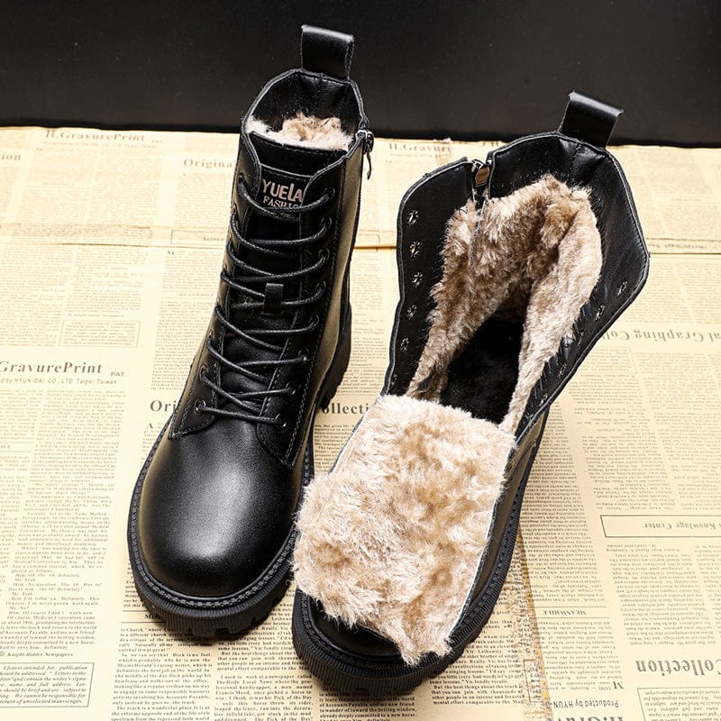 Women's Lace-Up Winter Boots – Lined Combat Ankle Boots in Black