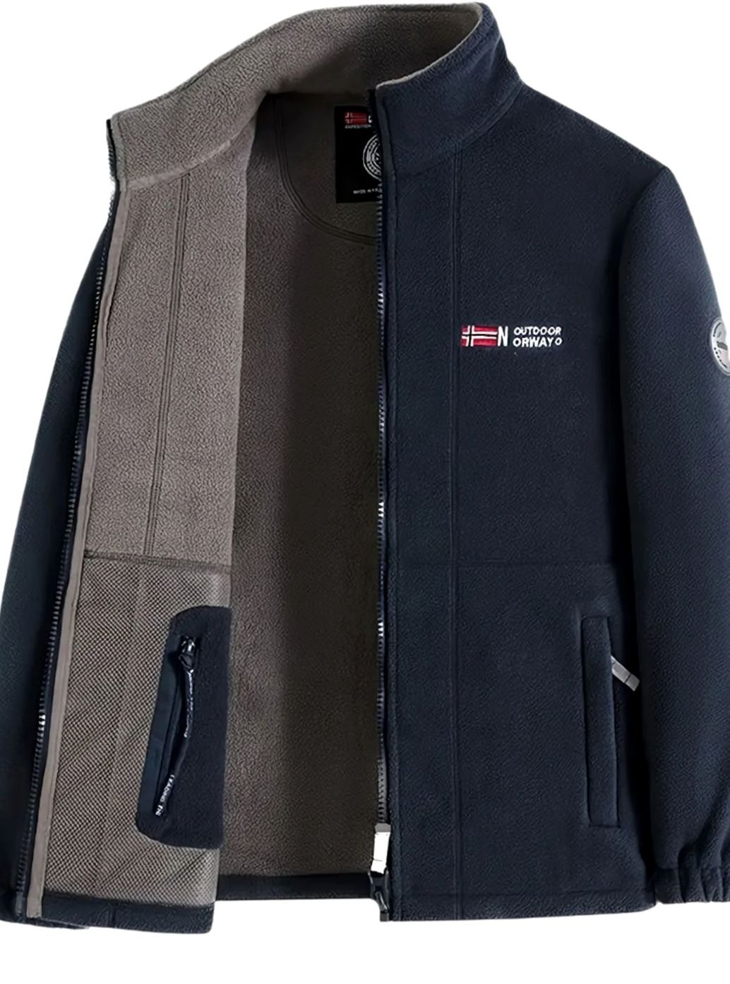 Men's Fleece Jacket – Full Zip Stand Collar Jacket in Navy