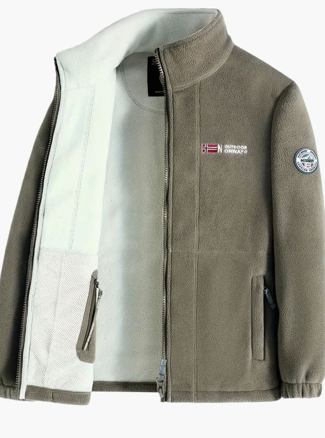 Men's Fleece Jacket – Full Zip Stand Collar Jacket in Khaki