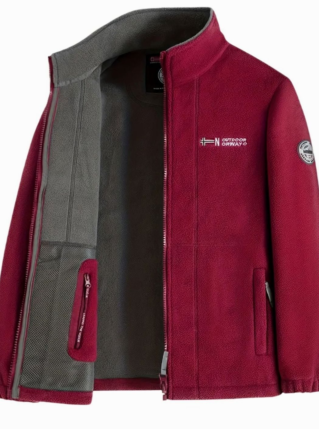 Men's Fleece Jacket – Full Zip Stand Collar Jacket in Red