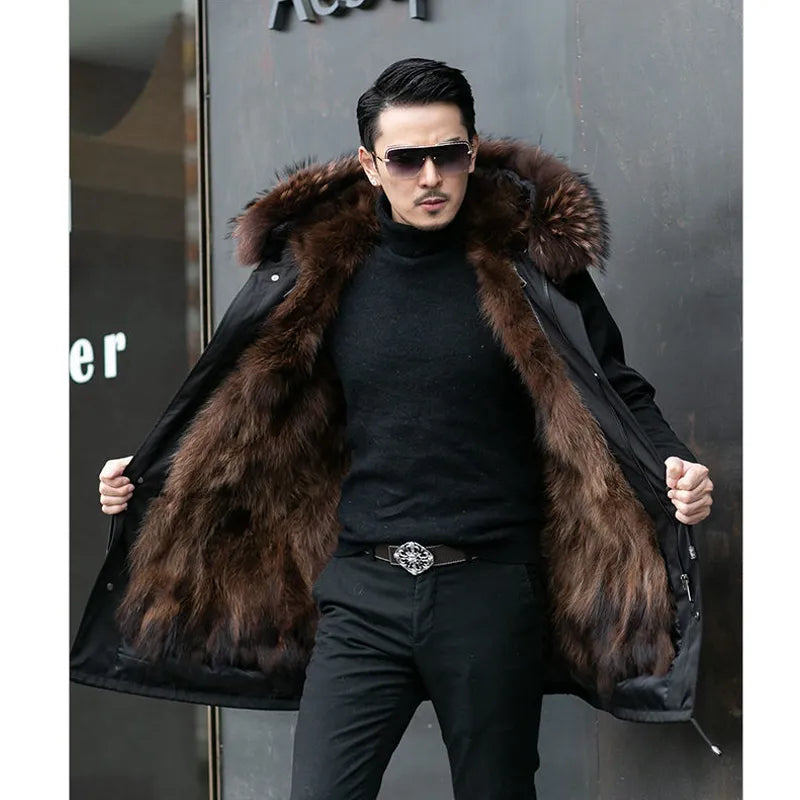 Men's Parka – Hooded Mid-Length Winter Coat with Plush Lining in Brown