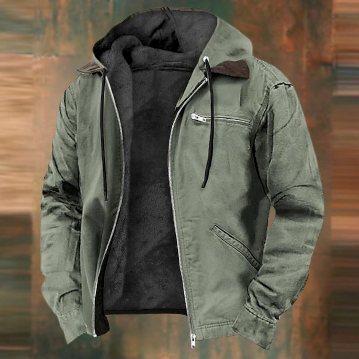Men's Hooded Work Jacket – Fleece Lined Zip-Up Jacket in Green