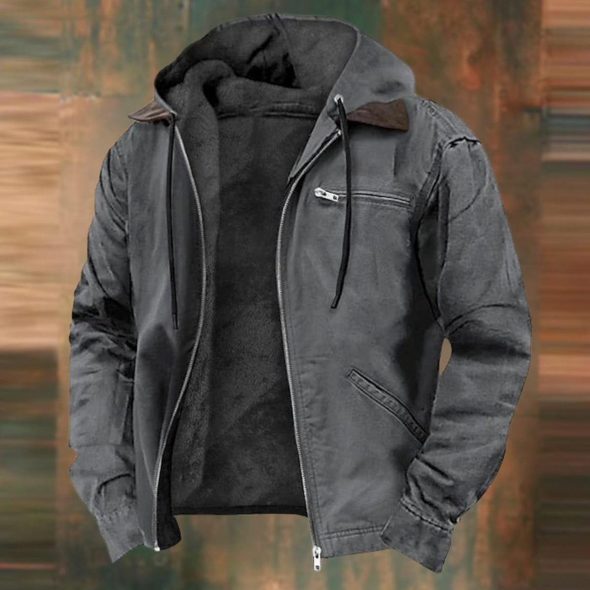 Men's Hooded Work Jacket – Fleece Lined Zip-Up Jacket in Gray