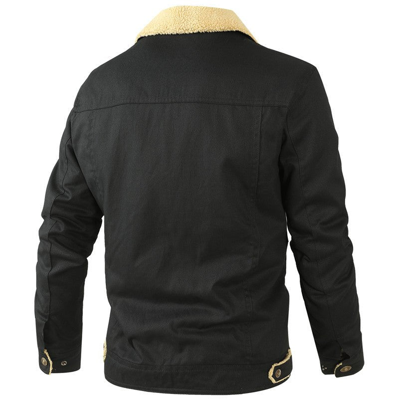 Men's Work Jacket – Button Front Lined Jacket with Sherpa Collar – alternate view