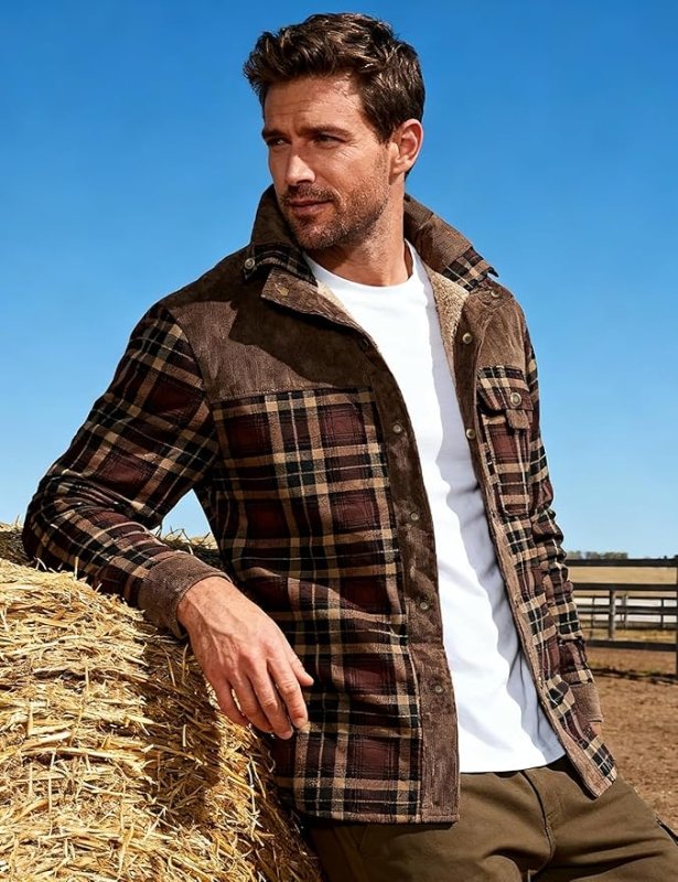 Men's Flannel Jacket – Lined Plaid Snap Front Shacket – alternate view