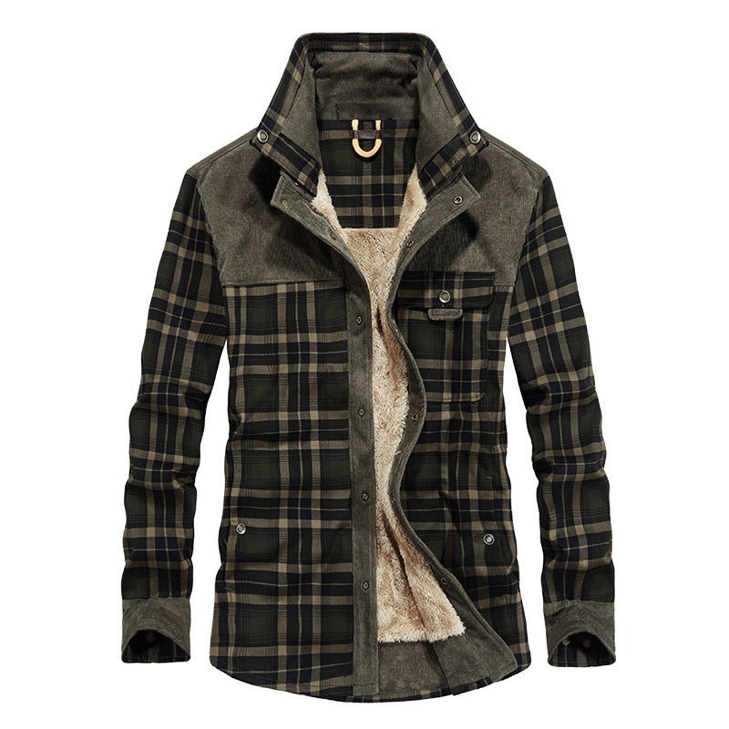 Men's Flannel Jacket – Lined Plaid Snap Front Shacket in Light Green
