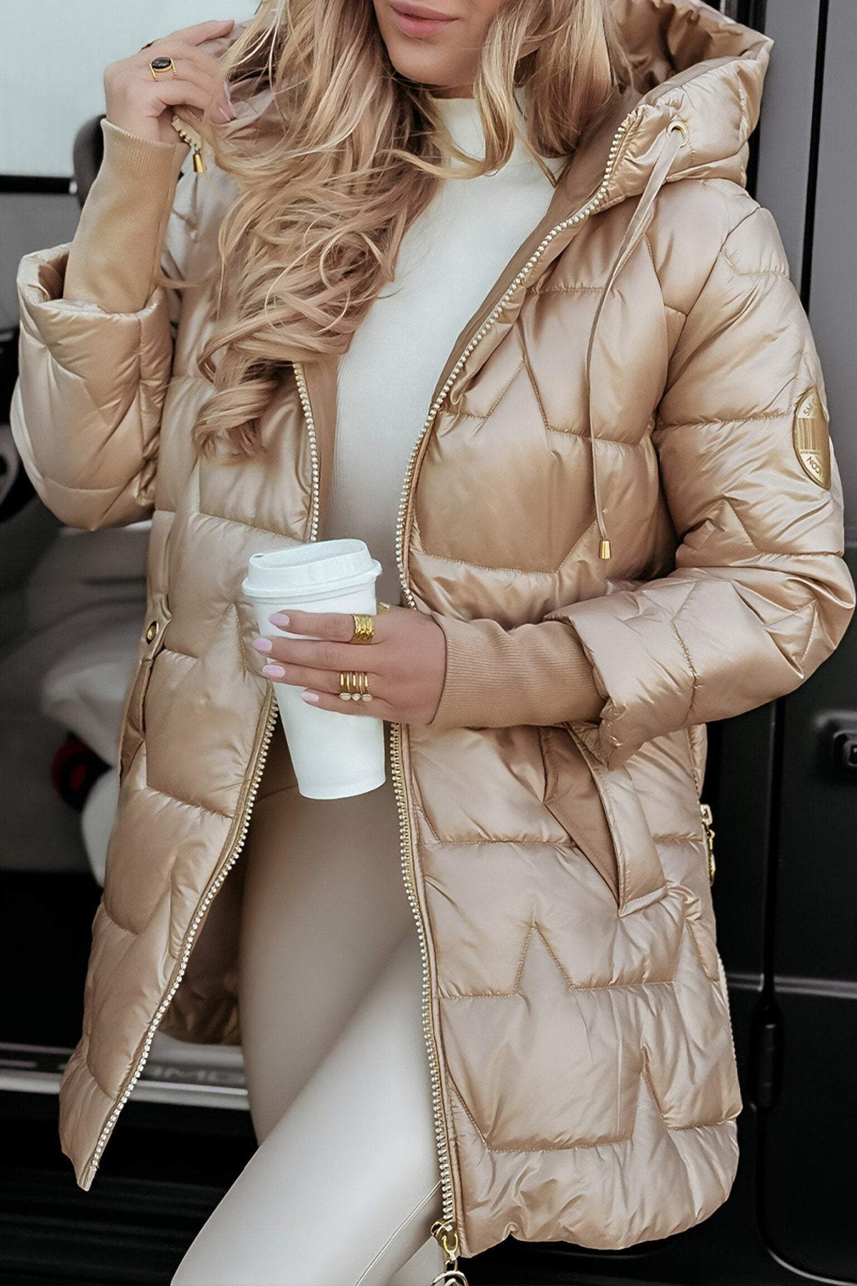 Women's Puffer Coat – Mid-Length Hooded Quilted Jacket