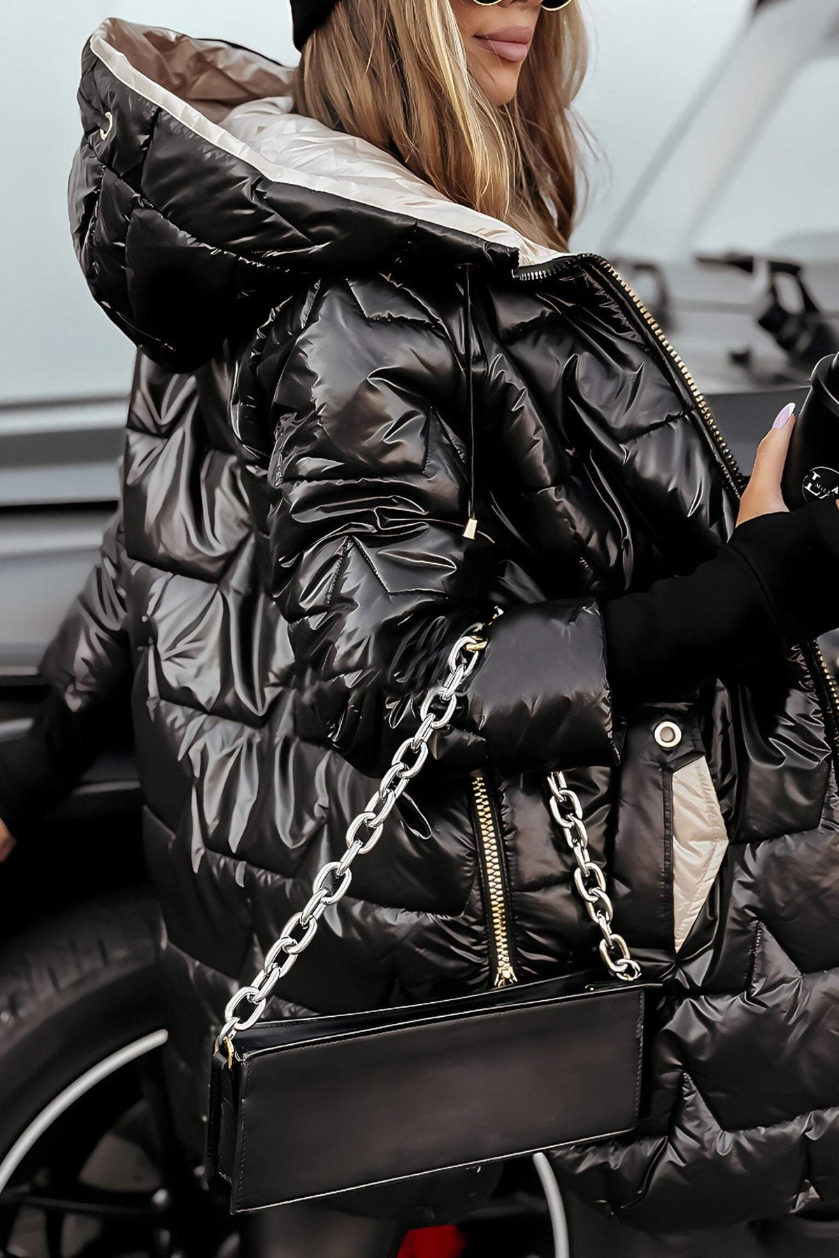 Women's Puffer Coat – Mid-Length Hooded Quilted Jacket – alternate view