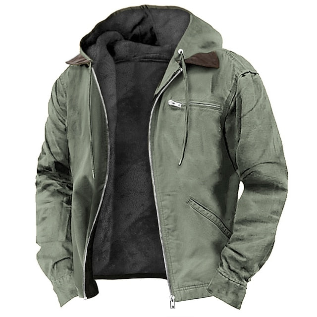 Men's Jacket – Zipper Front with Pockets in Army Green