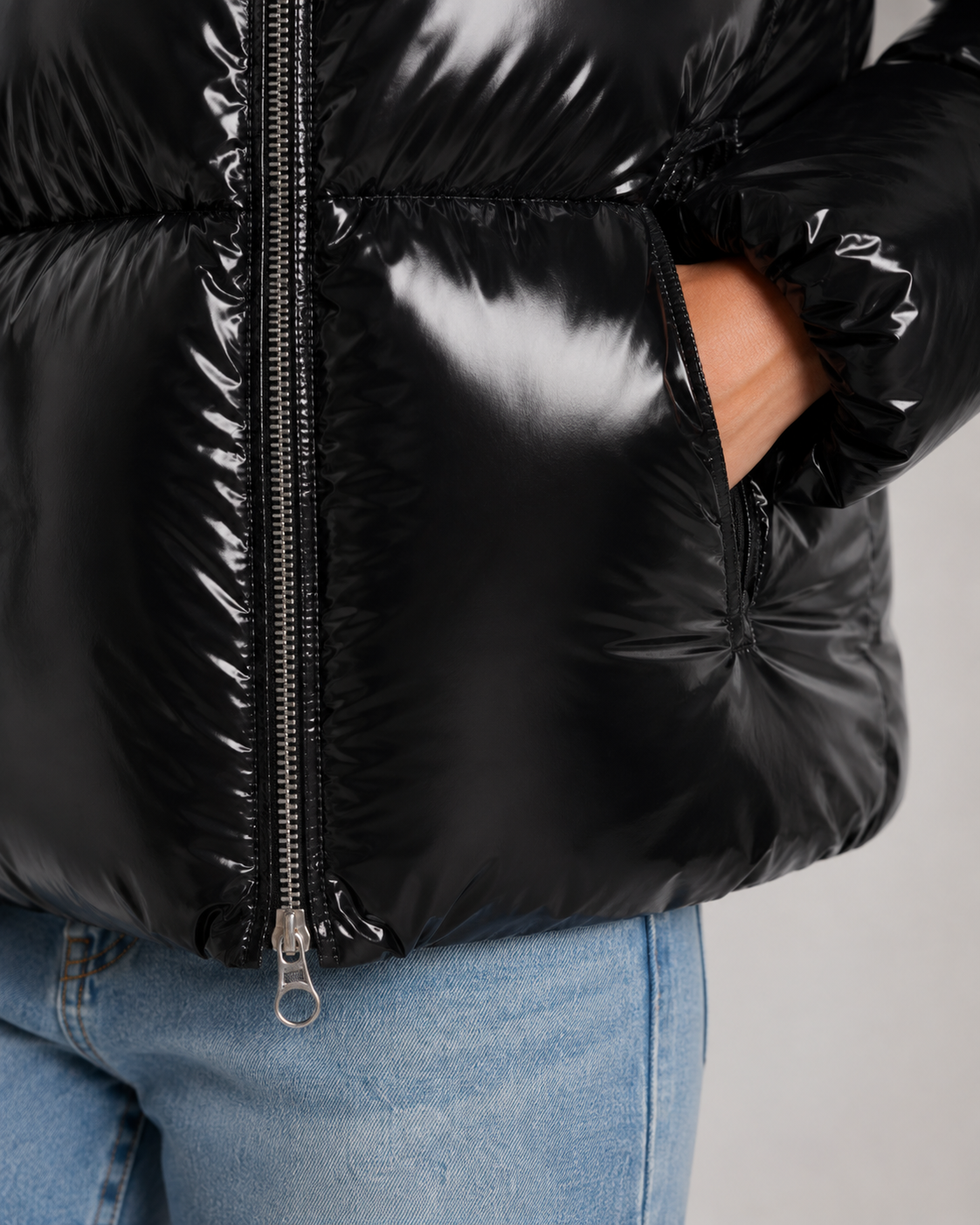 Women's Puffer Jacket – Cropped Glossy Hooded Quilted Jacket – alternate view