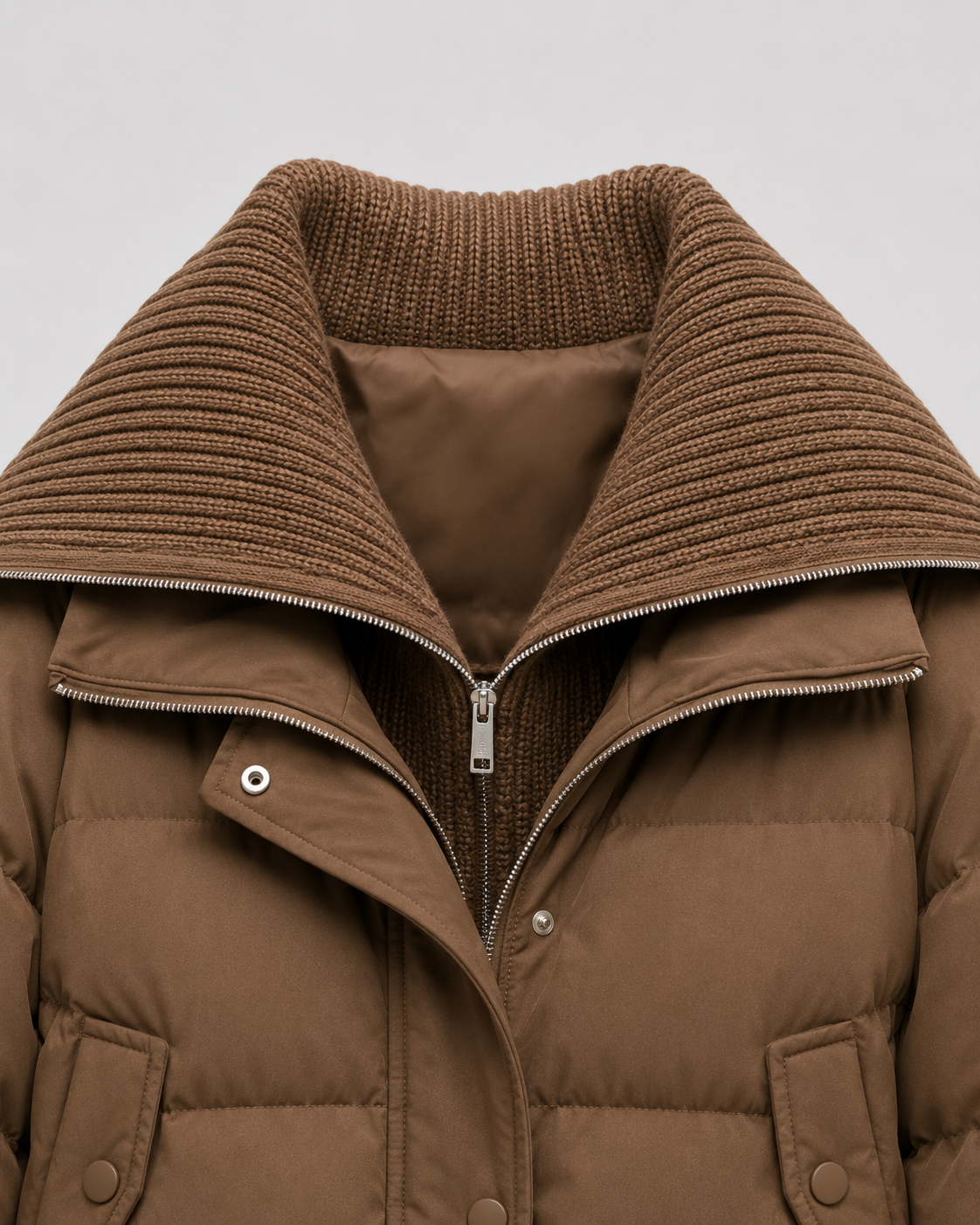 Women's Puffer Jacket – Cropped Down Blend Knit Collar Quilted Coat – alternate view