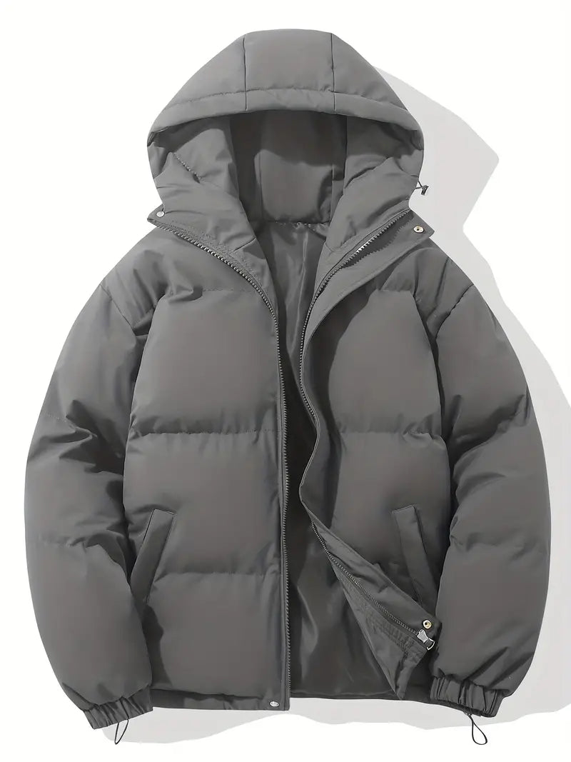 Women's Puffer Jacket with Hood – Short Quilted Winter Coat in Dark Gray