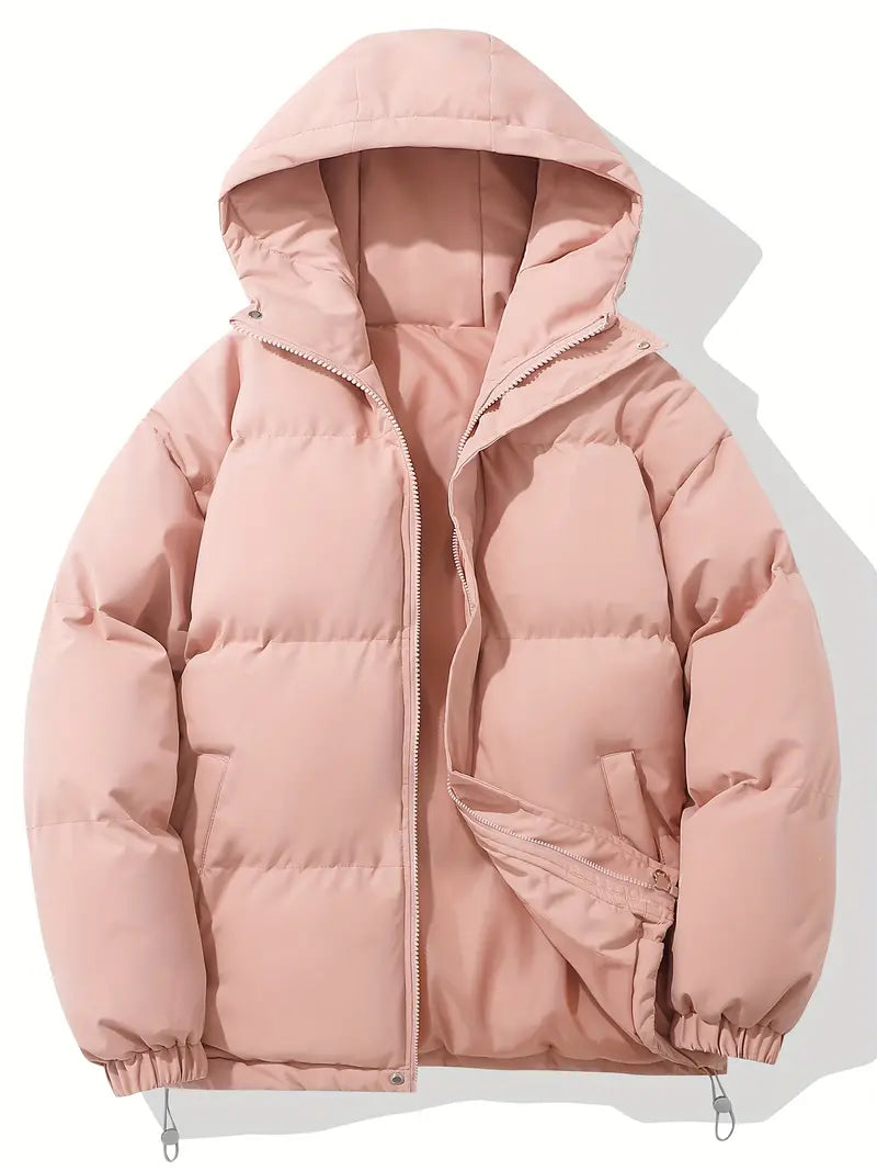 Women's Puffer Jacket with Hood – Short Quilted Winter Coat in Pink