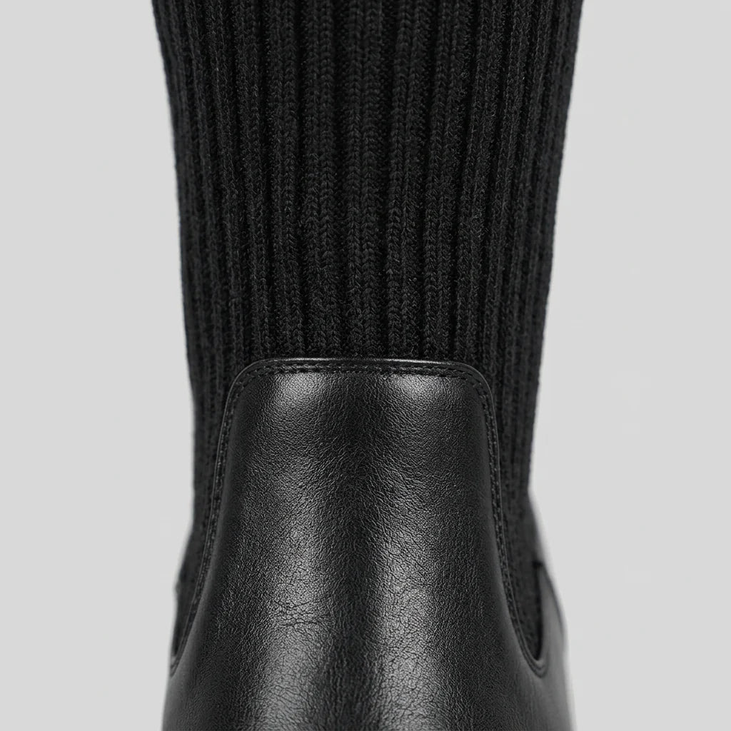 Women's Knee High Boots – Ribbed Knit Sock Boots with Lug Sole & Side Zip – alternate view