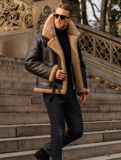 Men's Bomber Jacket – Aviator Flight Jacket with Sherpa Collar – alternate view