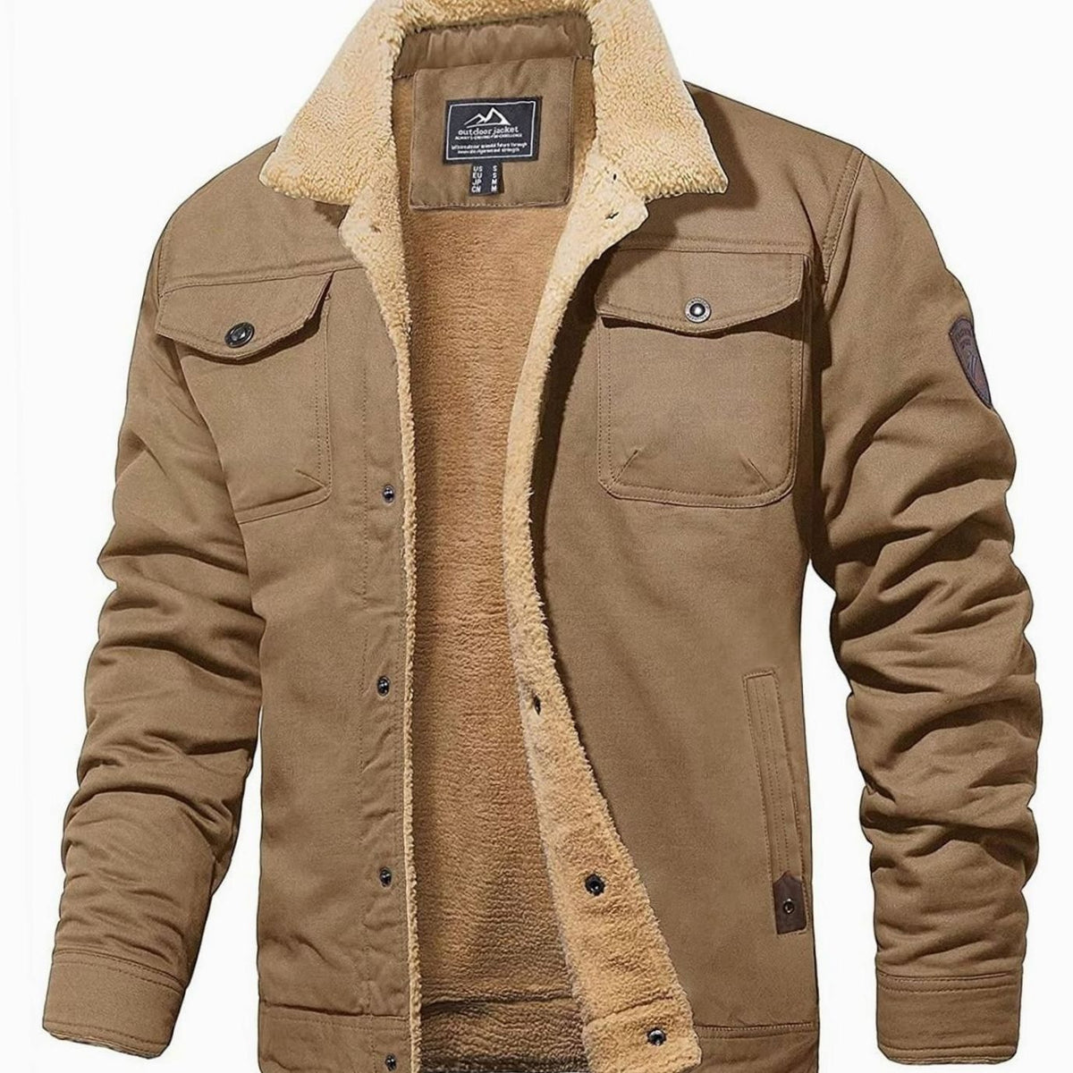 Liam β Men's Fall Jacket with Sherpa Lining in Khaki