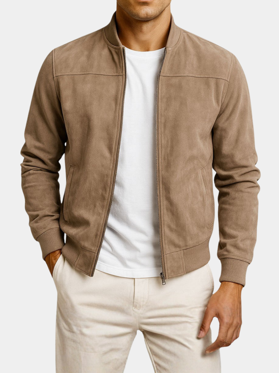 Men's Faux Suede Bomber Jacket – Lightweight Zip-Up Jacket