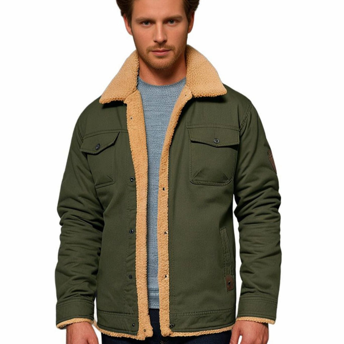 Men's Sherpa Trucker Jacket – Snap Front Relaxed Fit Lined Jacket – alternate view