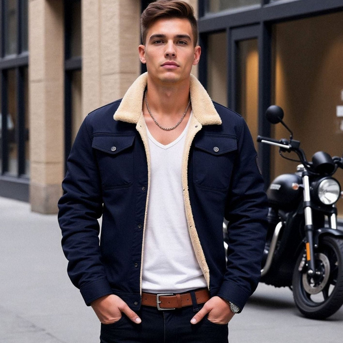 Men's Sherpa Trucker Jacket – Snap Front Relaxed Fit Lined Jacket – alternate view