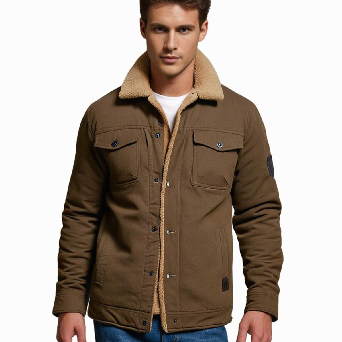 Men's Sherpa Trucker Jacket – Snap Front Relaxed Fit Lined Jacket – alternate view