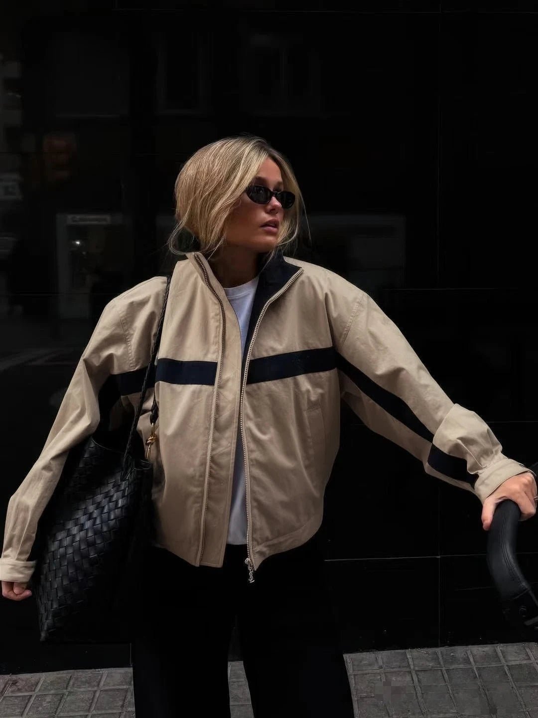 Women's Bomber Jacket – Oversized Vintage Color Block Cropped Jacket
