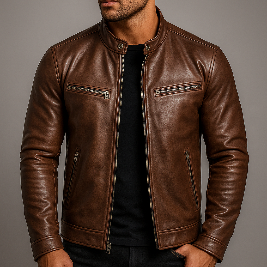 Men's Leather Jacket – Classic Biker Moto Jacket with Cotton Lining