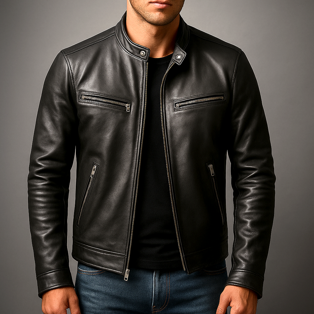 Men's Leather Jacket – Classic Biker Moto Jacket with Cotton Lining – alternate view