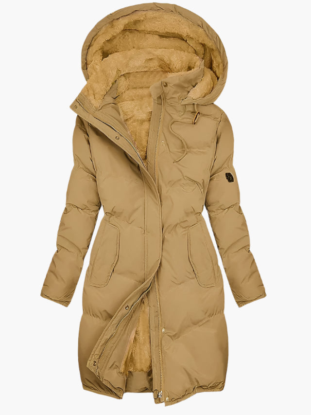 Women's Parka – Hooded Mid-Length Puffer Winter Coat in Camel