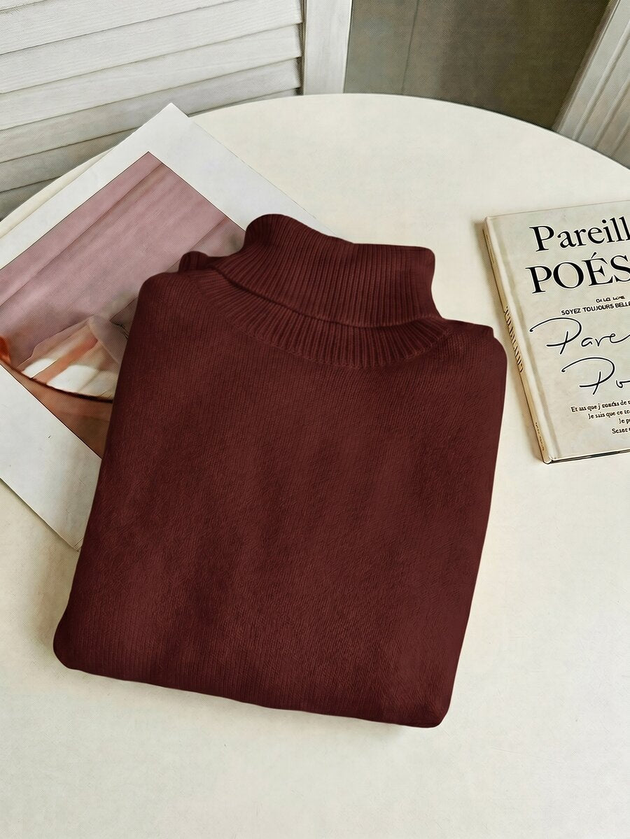 Women's Turtleneck Sweater Long Sleeve Rib Knit Slim Fit - Burgundy - photo 8