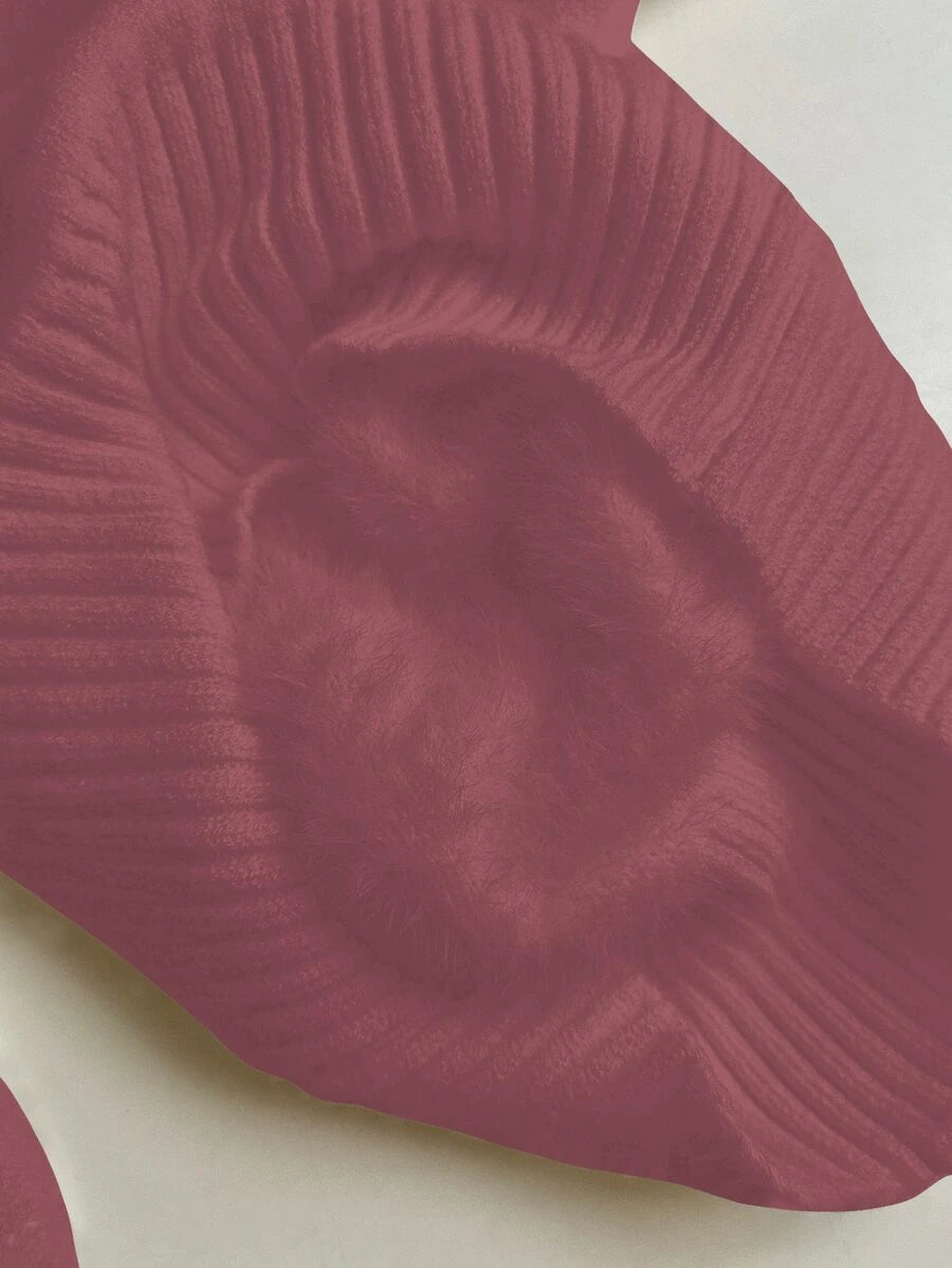 Fleece Lined Turtleneck Sweater Rib Knit Long Sleeve - Rose - photo 5