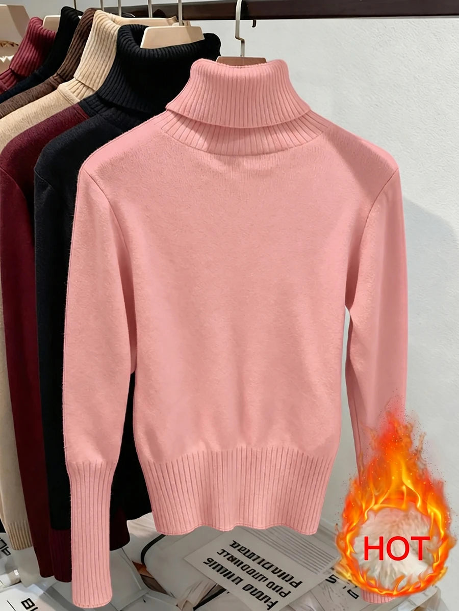 Rib Knit Turtleneck Sweater Long Sleeve Slim Fit - Blush - photo 2