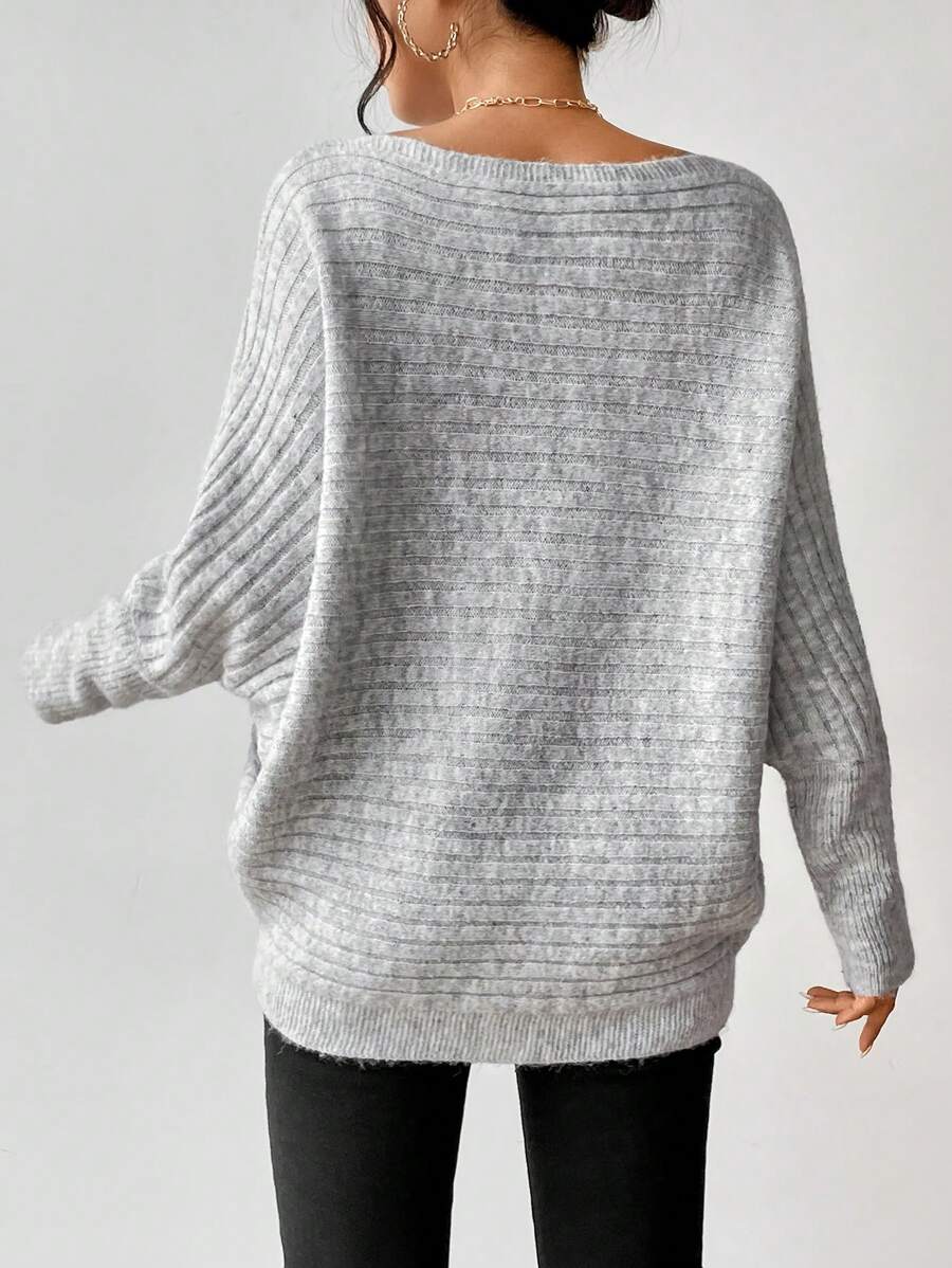 Boat Neck Batwing Sleeve Sweater - Light Gray - photo 2