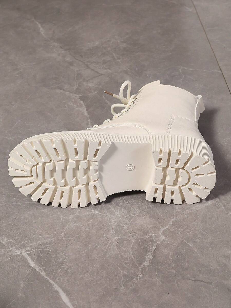 Women's Combat Boots Lace Up Ankle Boots Side Zipper - White - photo 11
