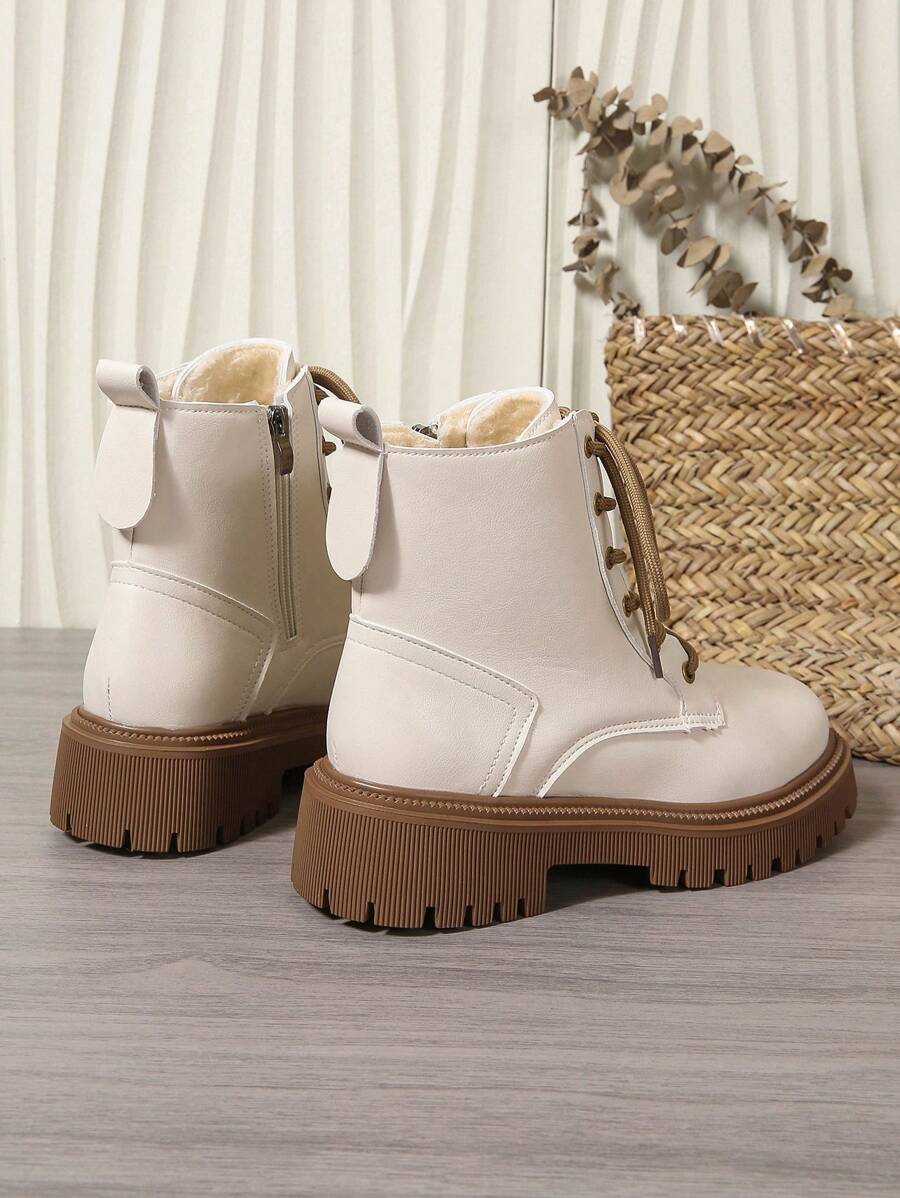 Women's Combat Boots Lace Up Ankle Boots Side Zipper - White 3 - photo 8