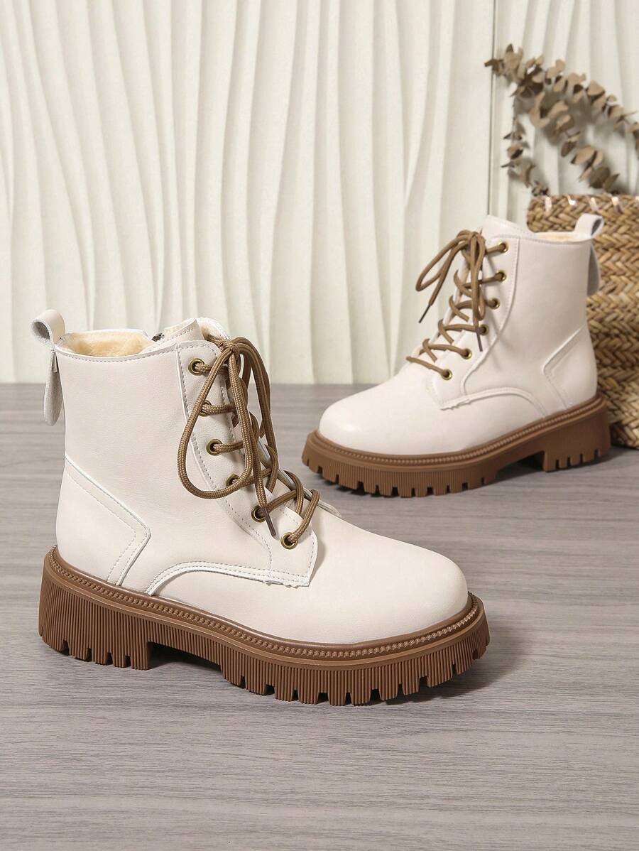 Women's Combat Boots Lace Up Ankle Boots Side Zipper - White 3 - photo 9