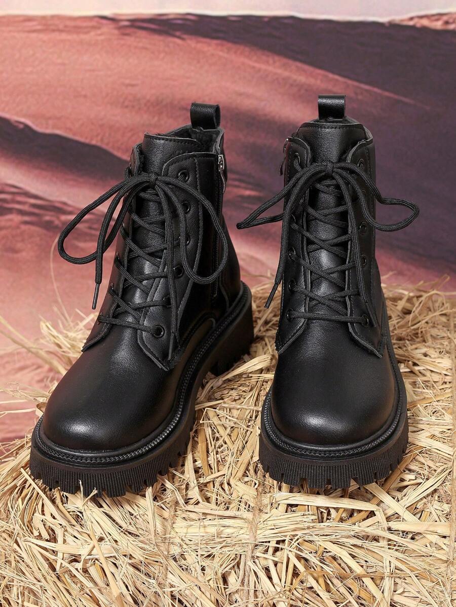 Women's Combat Boots Lace Up Ankle Boots Side Zipper - Black 3 - photo 5