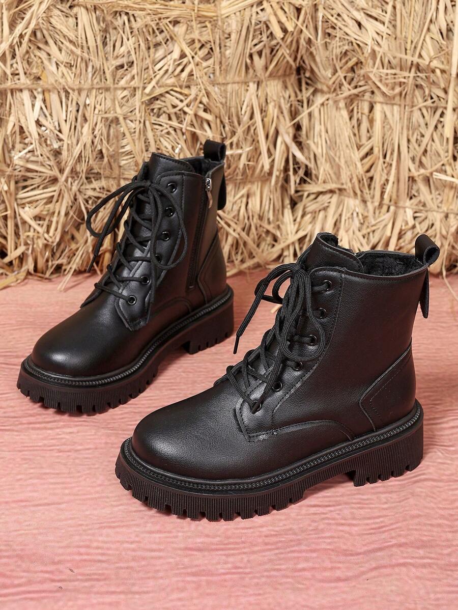 Women's Combat Boots Lace Up Ankle Boots Side Zipper - Black 3 - photo 7