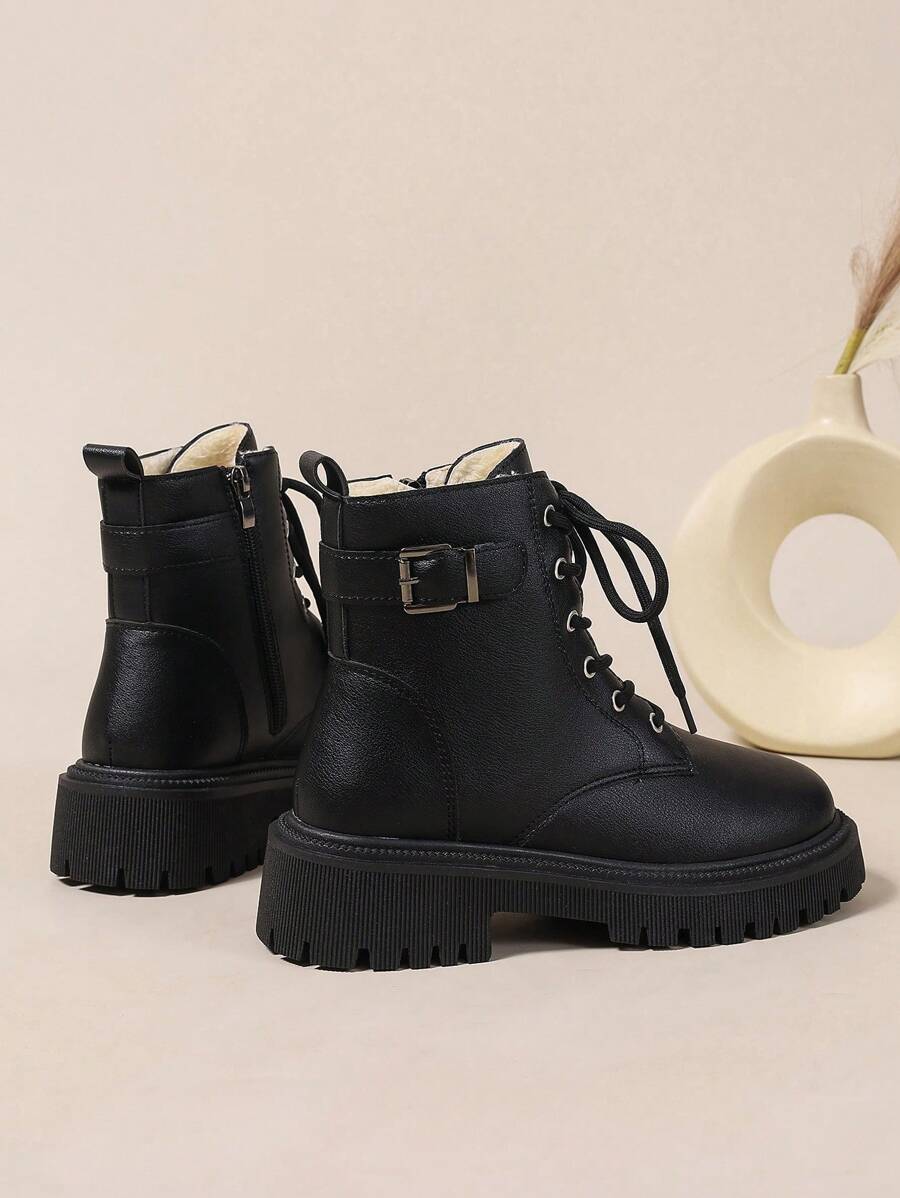 Women's Combat Boots Lace Up Ankle Boots Side Zipper - Black 4 - photo 2