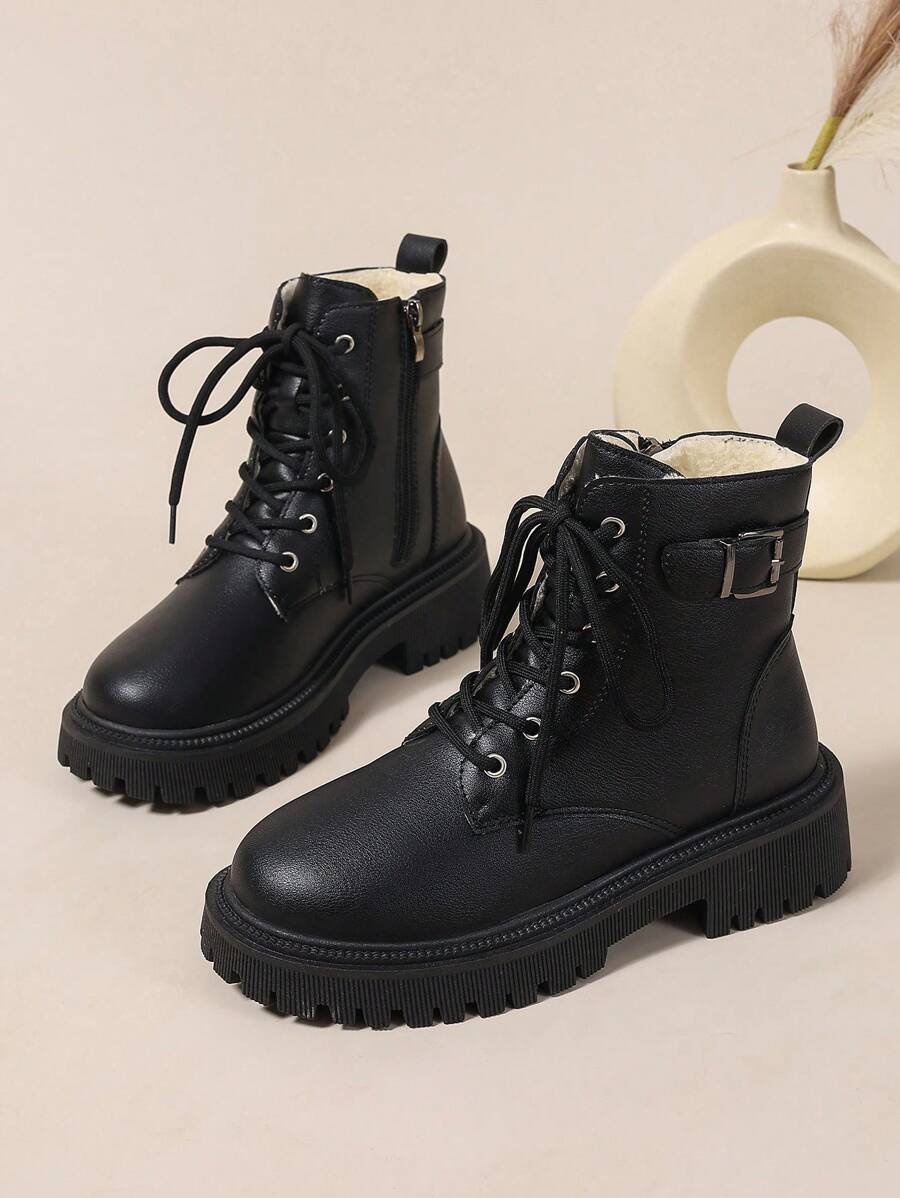 Women's Combat Boots Lace Up Ankle Boots Side Zipper - Black 4 - photo 4