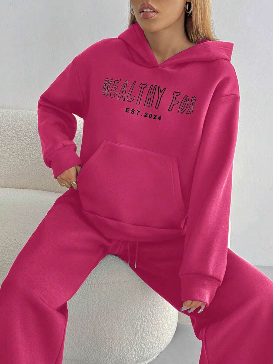 Women's Cropped Hoodie Sweatshirt Long Sleeve Drawstring Pocket - Hot Pink - photo 3