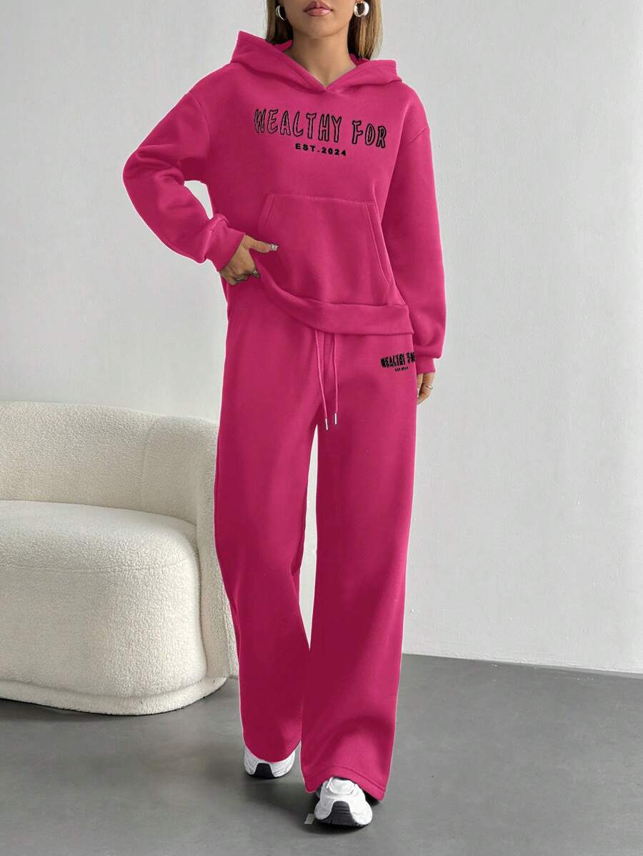Women's Cropped Hoodie Sweatshirt Long Sleeve Drawstring Pocket - Hot Pink - photo 6