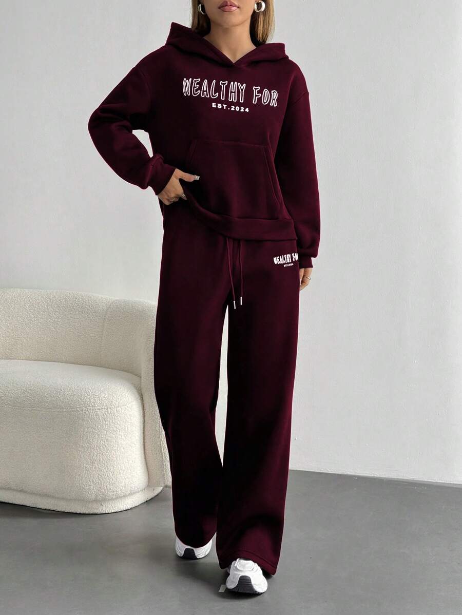 Women's Cropped Hoodie Sweatshirt Long Sleeve Drawstring Pocket - Burgundy - photo 5