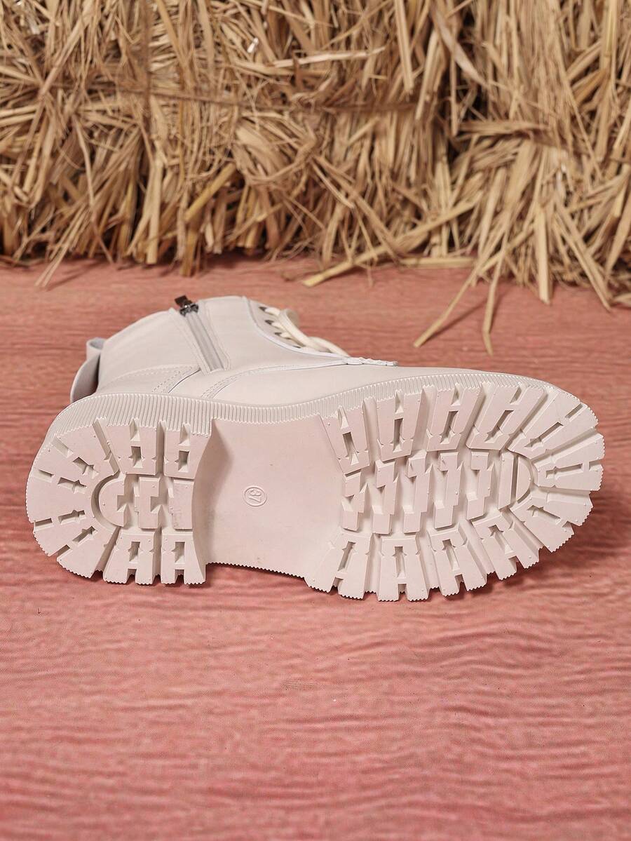 Women's Combat Boots Lace Up Ankle Boots Side Zipper - White 2 - photo 9