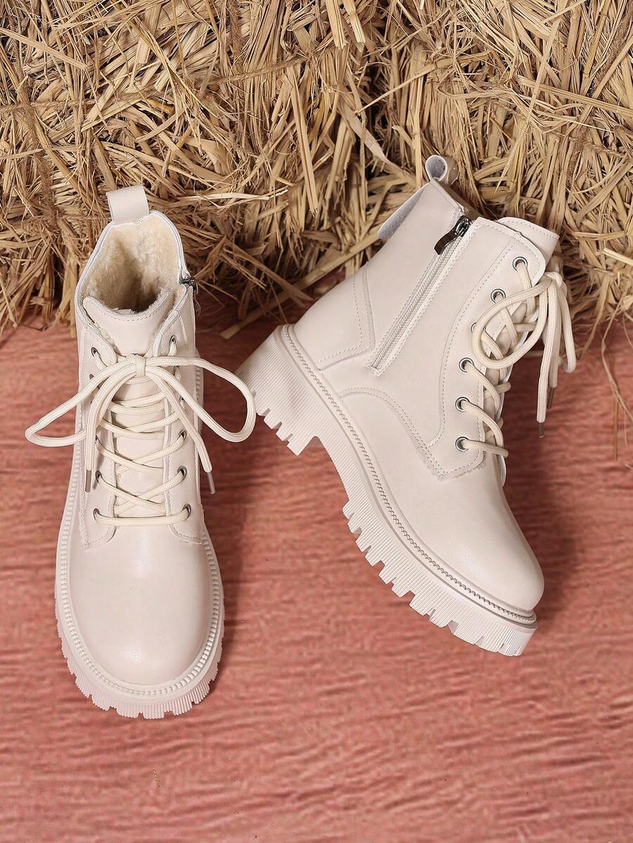 Women's Combat Boots Lace Up Ankle Boots Side Zipper - White 2 - photo 3