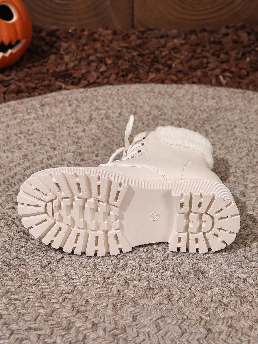Women's Lace Up Combat Boots Ankle Boots with Side Zipper - White - photo 7